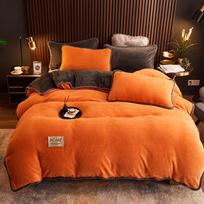 Four-Piece Crystal Velvet Fleece Bedding Set: Double-Sided Duvet Cover & Bed Sheet for Winter Warmth 230x250cm Flat Sheet + 2 Pillowcases