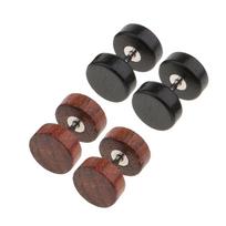 Wood Screw s Barbell Earrings for Men Women Gauges Illusion black