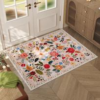 VIKAMA Door Mat Indoor Entrance Machine Washable Boho Floral Small Area Rug Non-Slip Low Pile Throw Rugs for Home Entryway Decor 43X120CM
