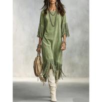 European American Women's Sexy Slim Fit Tassel Western Casual Dress, Self-developed M gray