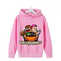 Soft Children Hoodie, Cartoon Boy With Burger And Football Print Pullover Sweatshirt, Autumn Winter Casual Sport Long Sleeve Top For Kids Daily Wear 150 ruda