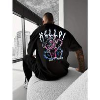 Hello Don't Panic Horror Teddy Bear Graffiti Back Graphic T-Shirt Casual Loose Street Tee M