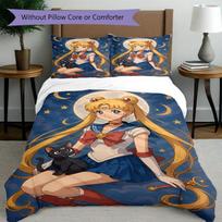 3pcs Duvet Cover Set (1*Duvet Cover + 2*Pillowcase, Without Core), Sailor Moon Print Bedding Set, Bedroom Decor, All‑Season, Birthday Gift 135cmx200cm