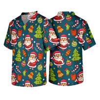 Men's Christmas Themed Holiday Caregiver Uniform for Work in Hospitals and Clinics S red