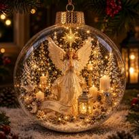 Vintažinis Žiemos Šviečiantis Kalėdų Rutulys Ornamentas LED Šiltos Šviesos Sniego Namelis 3D Kalėdų Kabinamas Papuošalas Plastikinis Akrilinis 1.5cm