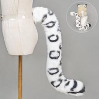 Rankų darbo snieginio leopardo ausų lankelis su uodegos rinkiniu Cosplay kostiumui - Purus pliušinis gyvūno ausų plaukų aksesuaras moterims Guardian - Snow Leopard Tail white