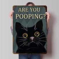 Black Cat Are You Pooping Tinplate Posters Customizable Wall Art Retro Vintage Metal Signs for Home Room Mancave Decoration Cozy 20X30CM black