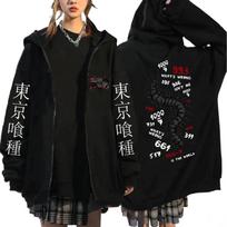 Anime Tokyo Ghoul Ken Kaneki Zipper Hoodies Men Women Clothing Fashion Zip Up Hooded Sweatshirts Long Sleeves Jacket Caot Hoodie 2XL juoda