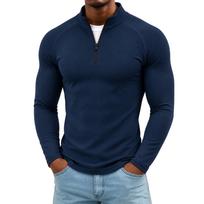 Men's Compression Long Sleeve Shirt Quick Dry Half Zip Athletic Workout Top Color High Stretch L tamsiai mėlyna