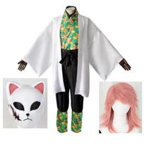 Sabito Kimono Cosplay Set, Demon Slayer Uniform with Wig & Mask Props S