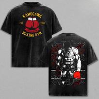Makunouchi Ippo Anime Takamura Mamoru Vintage Washed T Shirt Men's Clothing Summer Casual Short Sleeve Tees Tops T-shirt M black
