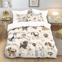 Cartoon Dog Print Bedding Set Duvet Cover Pillowcase 2/3pcs Single/Double/Queen Large Size Gift Adult Kids Bedroom Set gift 150×220cm