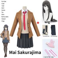 Anime Sakurajima Mai Cosplay Costume Rascal Does Not Dream of Bunny Girl Senpai Mai Sakurajima Cosplay Wig Bunny Ears Headwear S brown