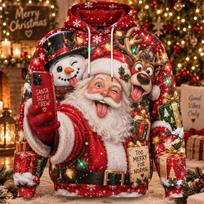 Funny Santa Christmas Hoodie 3D Print Snowboard Gaming Hot Cocoa Reindeer Festive Pullover Holiday Party Winter Gift M brown