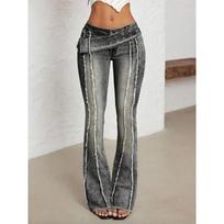Y2K Vintage Low Waist Cross Belt Washed Raw Hem Flare Jeans Women L gray