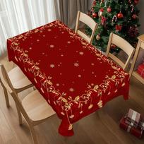 VIKAMA Red Golden Christmas Rectangular Tablecloth Holly Snowflake Print Waterproof Table Cover Xmas Family Party Decor 140X200(5X6.6FT