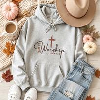Made To Worship Psalm 95:12 Cross Graphic Hooded Sweatshirt Christian Faith Religious Believer Autumn Winter Casual Pullover Top L gray