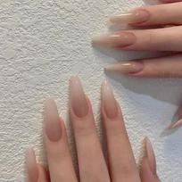 24Pcs White Gradient Press on False Nails Acrylic Stiletto Almond Fake Nail Wearable Solid Color Simple Full Cover Manicure Tips