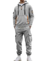 2025 Cross Men's Hooded Zipper Pocket Workwear Set - Autumn/Winter Pants 3XL gray