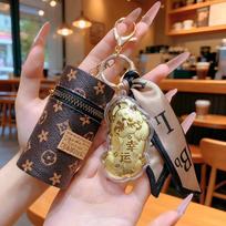 999 Pure Gold Handbag Charm Keychain: Elegant Plaid Mini Bag Shape - Perfect Gift for Girlfriend black