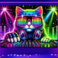 Synthwave katė DJ gobelenas neoninis sienos dekoras Cyberpunk muzikos festivalio meno spaudinys retro rave miegamojo dekoras estetiškas plakatas kambario De 100X150CM