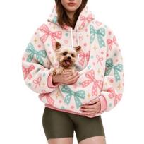 Lady Hooded Sweatshirt Women Oversized Pet Pouch Hoodie, Dog Cat Carrier Carrying for Fall Winter, Casual Pullover Top with Kangaroo Pocket Puppy M C beige