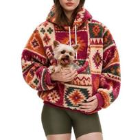 Lady Hooded Sweatshirt Women Oversized Pet Pouch Hoodie, Dog Cat Carrier Carrying for Fall Winter, Casual Pullover Top with Kangaroo Pocket Puppy S G beige