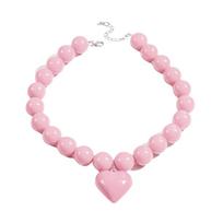 Solid Cream Color Heart Pendant Choker Round Clavicle Chain Ideal Gift Beaded Necklace  For Women white