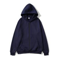 Unisex Solid Color Fleece Hooded Zip Up Sweatshirt Loose Fit 2XL