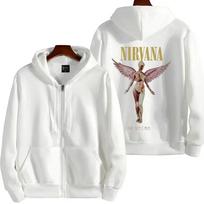 Unisex su užtrauktuku vilnos gobtuvas Nirvana In Utero Angel Grafinis spaudinys Vintažinis 90-ųjų Roko grupės Laisvo kirpimo pilnas užtrauktukas Džemperis 3XL