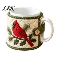 DIY Fabric Patchwork Set Christmas Quilted Mug Cozy Sewing Kit, Holiday Craft Kit with Festive Coffee Patterns, Sleeve Making for Beginners, Handmade beige