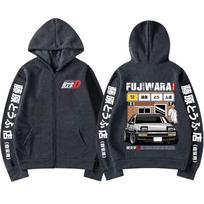 Anime Initial D Drift AE86 Racing Car Zipper Hoodie Takumi Fujiwara R34 Skyline JDM Zip Up Hoodies Men Vintage Casual Sweatshirt M