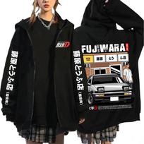 Anime Initial D Drift AE86 Racing Car Zipper Hoodie Takumi Fujiwara R34 Skyline JDM Zip Up Hoodies Men Vintage Casual Sweatshirt M white