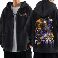 Anime Jojo Bizarre Adventure Zipper Hoodies Kujo Jotaro Manga Zip Up Hooded Sweatshirts Men Women Fashion Casual Pullovers Coats L black