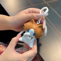 Interactive Salary Cat Keychain Funny Cute Hand-Waving Keychain Pull-String Pendant  Christmas Gift white orange brown