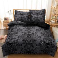 3pcs Stylish Gothic Skull Flowers HD Print Duvet Cover Set, Pattern Bedding, For Family Bedrooms Dormitories Hotels US Twin-173x219cm&set