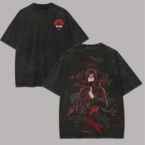 Itachi marškinėliai Naruto vyriški rūgštinio plovimo su spaudiniu ant nugaros Akatsuki Varna Anime Grafinis medvilniniai Streetwear Brolis Uchiha Vintažiniai Bootleg marškinėliai XL black