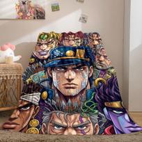 JoJo's Bizarre Adventure Print Flannel Blanket, Cartoon Themed Bedding for Sofa, Cozy Home Decor, Travel Picnic Throw_LIAN 100cm*150cm black
