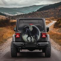 Winged Black Horse Tire Cover Durable Polyester Jeep SUV Trailer Spare Wheel Protector 17inch