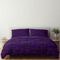 Haunted Mansion Gothic Pattern Duvet Cover Set,Purple n Black,Single Double Queen King Bed Cover 140x210cm