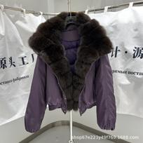 Winter new fox fur big fur collar down jacket women's short loose thickened fashion coat tide M black