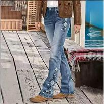 Spring straight tube slightly high waist elastic embroidered jeans women's clothing 2XL white
