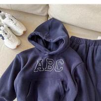 Children's Autumn/Winter Fleece-Lined Pullover Two-Piece Set - Versatile Casual Wear for Boys & Girls 100 cm gray