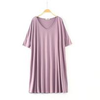 Modal Sleep Dress With High Waist And Short Sleeves For Relaxed Casual Wear M gray