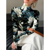 Lady's sexy high-neck long-sleeved T-shirt, soft texture for autumn and winter tops, machine washable L black