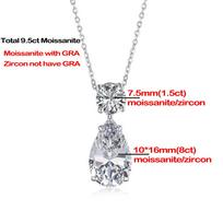 9.5cttw Waterdrop Shape Moissanite Pendant Necklace for Women Pear Round Cut Diamond 925 Sterling Silver Wedding Jewelry GRA Zircon not GRA gray
