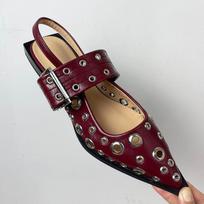Fashion Big Size Luxury Footwear Red Women Flats Shoes Fashion Metal Buckle Female Casual Slingback Hollow Ladies Sandals Shoes Mules 43 gray