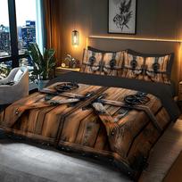 Digital Printed Duvet Cover Set Featuring A Design Theme Pattern Of Ancient Wooden Doors 100% Polyester Brushed Soft Comfortable EU Twin(135x200cm) brown