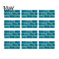 Moisture Proof Wall Decor Self-Adhesive PVC Tile Stickers, Waterproof Mosaic Pattern Decals for Kitchen Bathroom Stain Resistant Film Home Decor, 12pcs mėlyna
