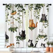 Fantazijos katės vazoninio augalo dizaino spaudiniai Room Darkening langų užuolaidos namų dekoravimui, Užuolaidos su tuneliu Blackout užuolaidos miegamajam 100×220cm